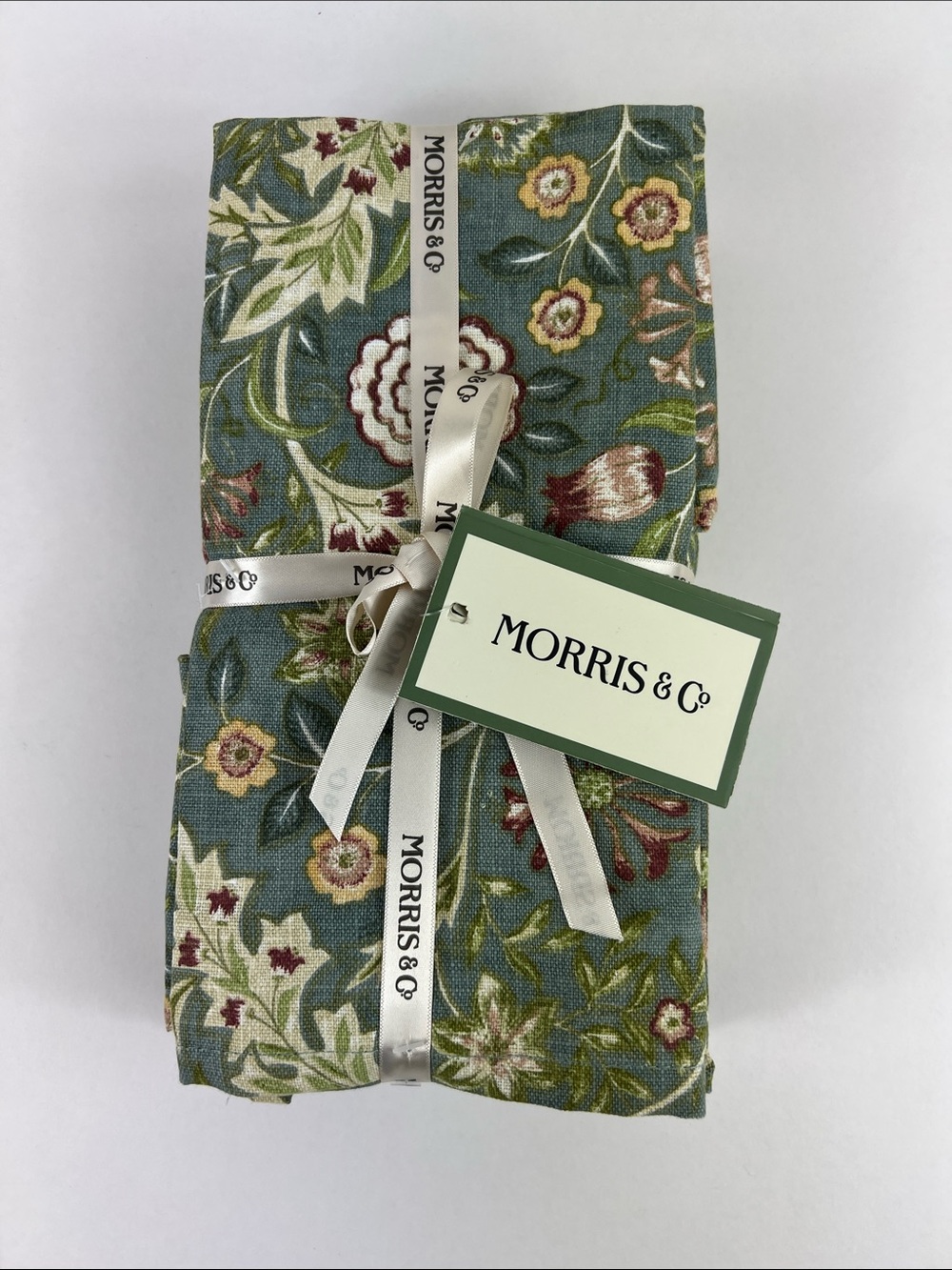 Willam Morris Napkins Green Burgundy Tan Floral 100% Cotton 8 Pc Set NEW